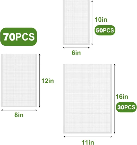 Miniatura 3 de Bolsas selladoras al vacío [2025 Actualizadas] Moretoes, 30 galones 11"x 16" y 70 cuartos 8"x 12" y 50 pintas 6"x 10" Bolsas para ahorrar alimentos