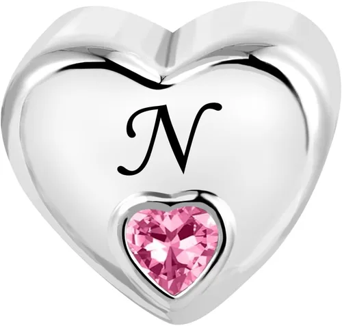 Miniatura 2 de KunBead Dijes de cuentas con letras iniciales de la A a la Z con forma de corazón rosa, compatibles con pulseras Pandora para mujer