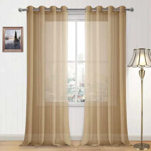 Miniatura 59 de DWCN Cortinas traslúcidas color verde frijol para sala de estar y dormitorio - Cortinas voile con aspecto de lino sintético con ojales en la parte