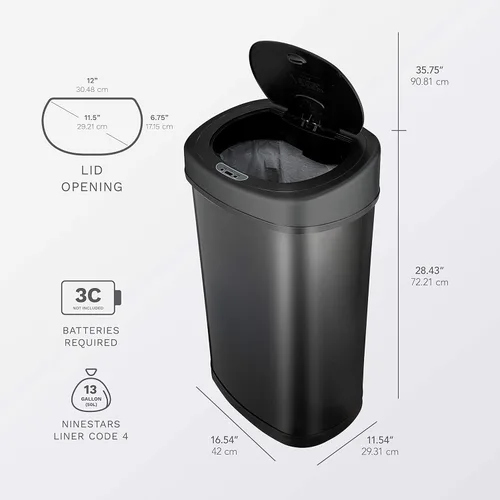Miniatura 3 de NINESTARS, cesto para basura automático, sin necesidad de tocar, con sensor de movimiento Negro