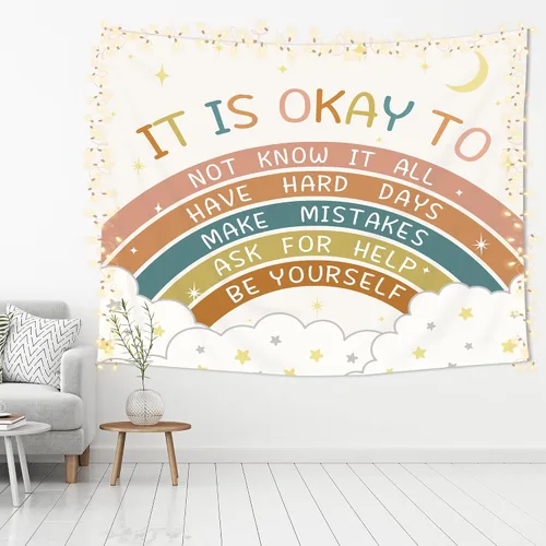 Miniatura 3 de Imirell Tapiz bohemio con citas positivas de arco iris, 59 pulgadas de ancho x 51 pulgadas de alto, palabras motivacionales inspiradoras para niños
