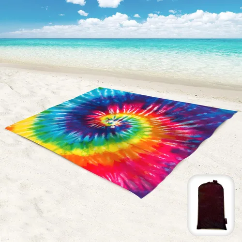 Miniatura 22 de Manta de playa impermeable a prueba de arena, de gran tamaño de 95 x 80 pulgadas, tapete de playa sin arena con bolsillos en las esquinas, bolsa