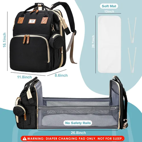 Miniatura 2 de JSTPRO Mochila para pañales, bolsa de pañales grande impermeable y ligera con cambiador, bolsillos aislados, puerto USB, bolsa de viaje para mamá