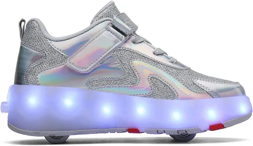 Miniatura 8 de CEIEOE Zapatos con ruedas para niños, 4 ruedas y 16 LED, modelo colorido, para niñas, niños, pueden cargar para principiantes, fiestas, cumpleaños