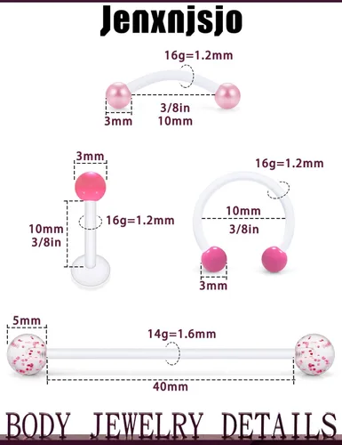 Miniatura 3 de Jenxnjsjo Claro/Rosa/Púrpura Lip Septum Anillos Cejas Industrial Smiley Piercing Joyería Plástico Cartílago Helix Tragus Daith Pendientes Vertical