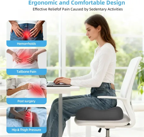 Miniatura 4 de Cojín de asiento de espuma viscoelástica extra densa para silla de oficina, alivio del dolor ortopédico de ciática y coxis, cojín ergonómico
