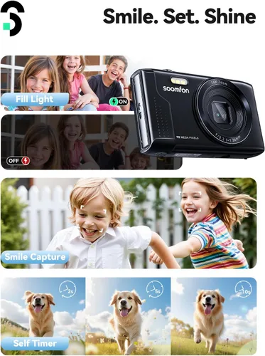 Miniatura 5 de Cámara digital SOOMFON - Cámaras para niños Max 72MP de punto y disparo con zoom 16X, tarjeta TF de 32G, 2 baterías y lector de tarjetas, cámara