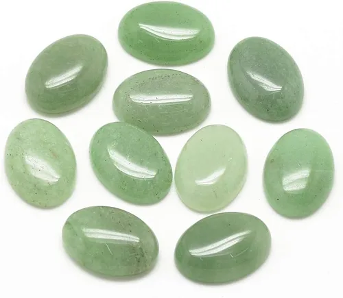 Fashewelry 50 cabujones de piedra preciosa natural ovalada de aventurina verde con parte trasera plana, 0.551 x 0.394 in, cuentas de cristal