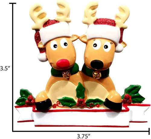 Miniatura 2 de Adorno personalizado en 3D de nuestra primera Navidad 2025 Adornos personalizados de renos para parejas, adorno de pareja de alces 2025, familia