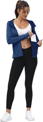 Miniatura 71 de TBMPOY Chaquetas con capucha y protección solar UPF 50+ para mujer, ligeras, de manga larga, para senderismo, exteriores, con cremallera completa