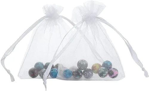 Miniatura 22 de Wudygirl 100 bolsas de organza de 3.9 x 4.7 pulgadas, bolsas de regalo transparentes con cordón, para bodas, fiestas, joyas, perfumes, sobres