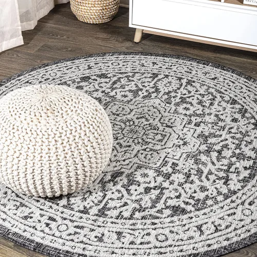 Miniatura 104 de Eyely BMS101D-28 - Alfombra de pasillo con textura de medallón de Santa Mónica Slesi, para interiores y exteriores, estilo costero, bohemio, Gris