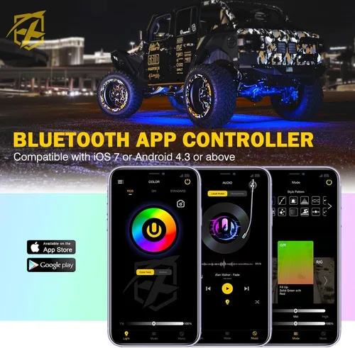 Miniatura 5 de Xprite - Kit de luces LED RGBW con Bluetooth y control remoto inalámbrico, luces de neón multicolor para vehículos, luces para ruedas y bajos