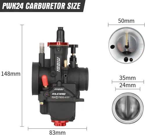 Miniatura 5 de NIBBI Carburador PWK de 24 mm con carburador Jets, Compatible con 125 cc-150 cc YAMAHA KAWASAKI SUZUKI Apollo SSR TTR SYM TAOTAO ATV, moto de cross