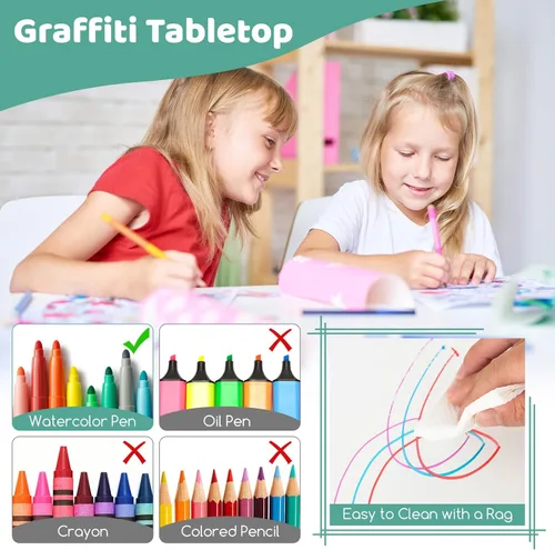 Miniatura 5 de Costzon Juego de mesa y 4 sillas para niños, escritorio y sillas para niños pequeños de altura ajustable con escritorio de graffiti, patas Verde