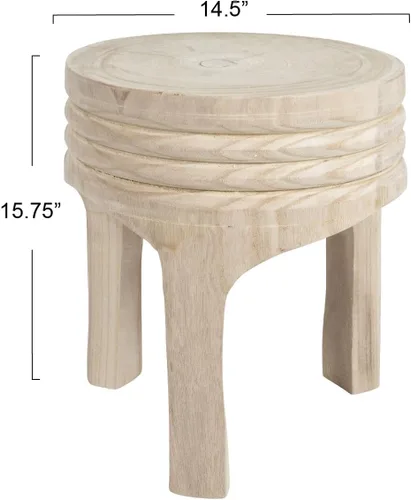 Miniatura 2 de Creative Co-Op Taburete de madera de Paulownia tallada a mano, estilo bohemio, natural