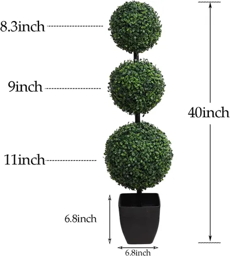 Miniatura 2 de momoplant Topiarios artificiales para exteriores, árbol de boj de triple bola de 3.3 pies (2 piezas), arbustos sintéticos, plantas en maceta