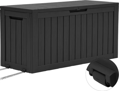 Miniatura 22 de YITAHOME Caja grande de cubierta de 120 galones con parte delantera en forma de X, cajas de almacenamiento de resina para exteriores, banco de Negro