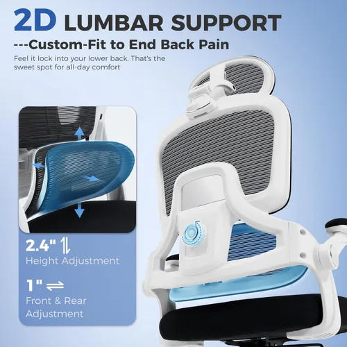 Miniatura 3 de Silla de oficina ergonómica, silla de escritorio de malla con soporte lumbar ajustable 2D, alivia el dolor de espalda durante largos días de trabajo