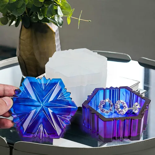Miniatura 2 de Molde de resina para caja de copo de nieve, molde de silicona para tarro de joyería de Navidad con tapa, molde de fundición epoxi