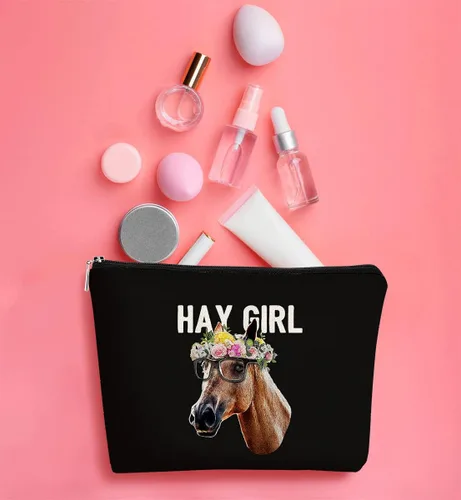Miniatura 3 de BARPER Bolsa de maquillaje Hey Girl Horse con gafas de sol Hey Farm Flowers bolsa cosmética bolsa de maquillaje mejor idea de regalo para amantes