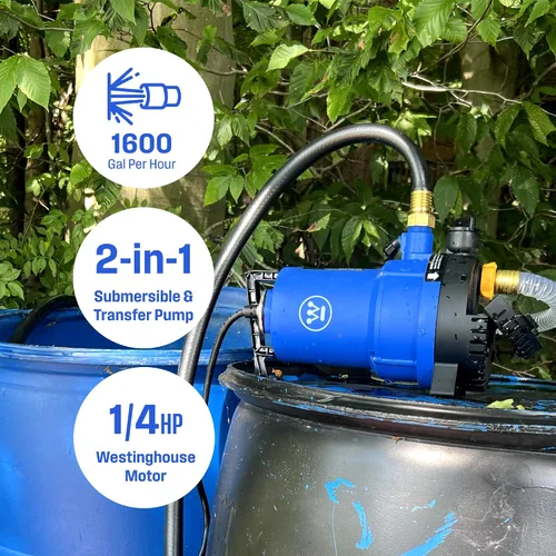 Miniatura 2 de Westinghouse Bomba sumergible de utilidad de 1/4 HP - Bomba de transferencia de agua y sumidero 2 en 1 para drenaje de piscina, sótano inundado