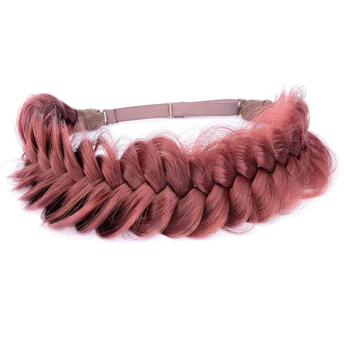 Miniatura 24 de Diadema ancha y despeinada de 2 mechones de cabello sintético trenzado, accesorio de belleza para mujeres y niñas, 62g/2.1 oz (caoba)
