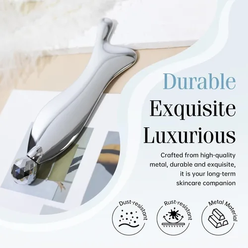 Miniatura 6 de Herramientas faciales Gua Sha 4 en 1, rodillo facial de metal para masaje de drenaje linfático para arrugas y levantamiento, herramienta Gua Sha