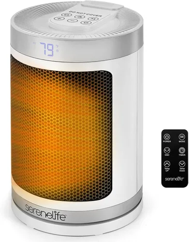 SereneLife Calentador de espacio portátil – Calentador eléctrico de cerámica PTC de 1500 W con termostato, control remoto, temporizador de 12 horas,