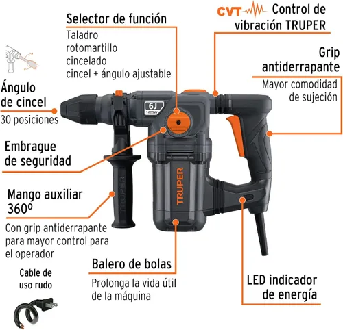 Miniatura 2 de Rotomartillo electropneumática SDS plus 6.0 Joules