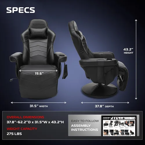 Miniatura 2 de RESPAWN 900 Silla Gamer Reclinable para Consola con Reposapiés y Soporte Lumbar - Silla Gamer Ergonómica Cómoda con Reposacabezas, Sin Ruedas