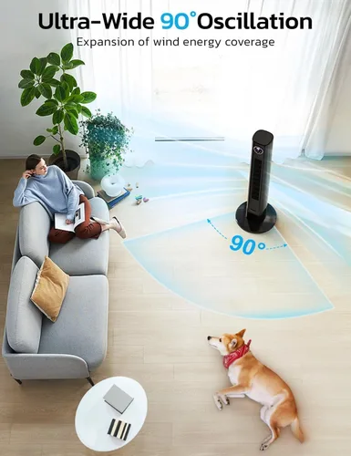 Miniatura 5 de ZAFRO Ventilador de torre para dormitorio, ventilador oscilante de 90° con 4 modos, 3 velocidades, velocidad de 25 pies/s, temporizador de 12 horas