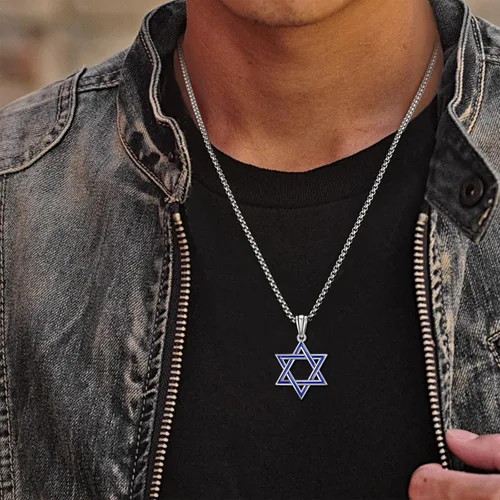 Miniatura 3 de ADMETUS Regalos para el día de San Valentín para él, collar de estrella de David de plata de ley 925, colgante hexagonal de estrella judía Estrella