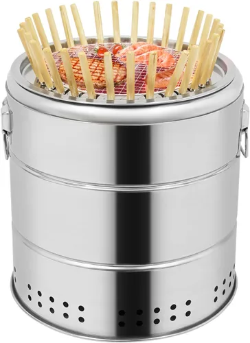 Miniatura 9 de Parrilla de carbón portátil grande, parrilla de barril de carbón de 360°, parrilla de barbacoa de acero inoxidable al aire libre con 30 pinchos