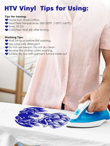 Miniatura 3 de Paquete de Vinilo de Transferencia de Calor Azul - Paquete de 16 de 12" x 10" Vinilo de Transferencia de Calor Azul para Camiseta, HTV Azul