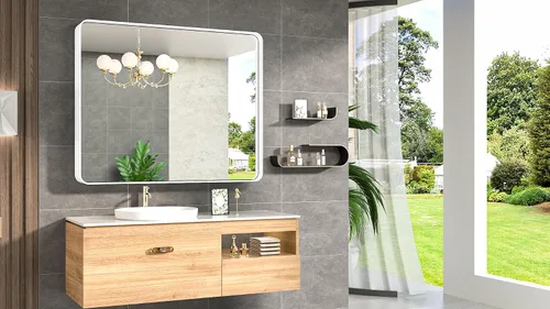 Miniatura 35 de TokeShimi - Espejo para pared de baño, espejo de tocador con marco de metal de aleación de aluminio mate cepillado e inoxidable, decoración rústica