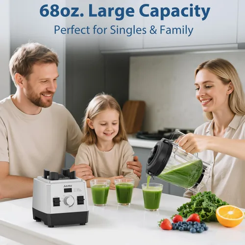 Miniatura 3 de Aeitto Licuadoras para cocina con 68 onzas de gran capacidad, licuadora de batidos de potencia máxima de 1800 W, 3 programas preestablecidos y 7
