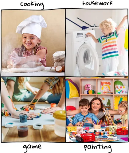 Miniatura 4 de Juego de delantal y sombrero de chef con bolsillos, delantal infantil para niños y niñas, para cocinar, cocina, delantales ajustables Azul