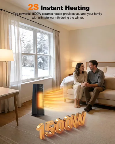 Miniatura 2 de Calentador de espacio para uso en interiores, calentador de cerámica de calentamiento rápido de 1500 W con termostato, calentador de escritorio