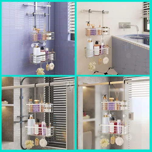 Miniatura 3 de HapiRm Organizador de ducha colgante - Organizador de ducha sin perforaciones con ganchos, estantes de baño de acero inoxidable 304 a prueba