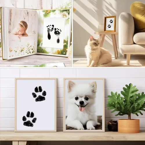 Miniatura 6 de Kit de huellas de manos y pies sin tinta de 6" x 4" tamaño grande para bebé con 4 almohadillas de tinta y 8 tarjetas de impresión de PChero, ideal