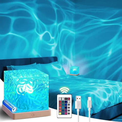 Proyector de Luces de Ondas Oceánicas Recargable, Cubo Táctil de Luz que Cambia de Color con 16 Colores 4 Modos Lámpara de Ambiente Inalámbrica