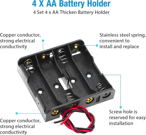 Miniatura 3 de Paquete de 4 soportes de batería AA gruesos con conector a presión estándar tipo I con cable