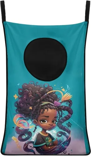 Miniatura 20 de Cesto de lavandería para colgar sobre la puerta de las niñas negras africanas, cesta de lavandería para mujeres afroamericanas, cesta para ahorrar