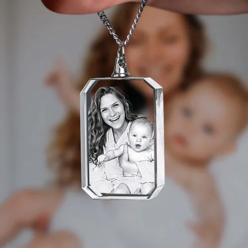 Miniatura 3 de ArtPix 3D - Accesorios de cristal grabado a láser personalizables, collar con dije rectangular, regalos personalizables, ideales para cualquier