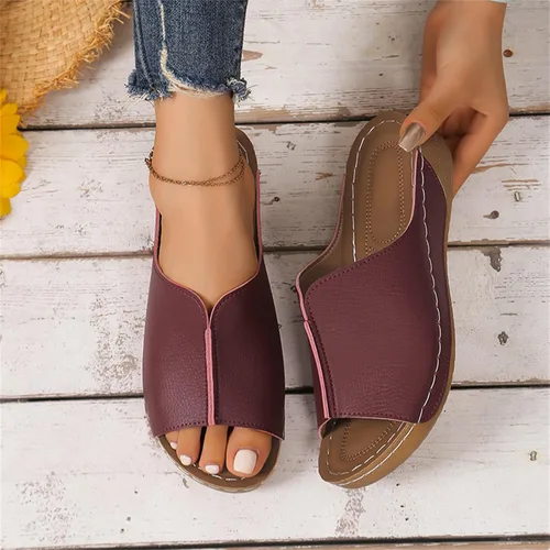 Miniatura 5 de Sandalias ortopédicas para mujer, plataforma elegante, sandalias ortopédicas cómodas con soporte de arco sin cordones, planas, suaves, modernas Rojo