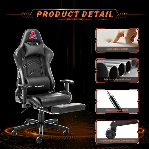 Miniatura 5 de AA Products - Silla ergonómica para videojuegos, silla ergonómica de carreras de computadora con respaldo alto, silla de oficina ajustable