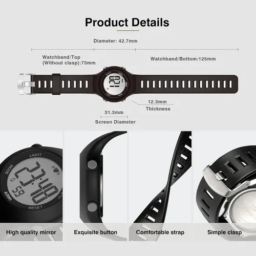 Miniatura 8 de EZON Heart Rate Monitor Chest Strap and Digital Watch,5ATM Waterproof Fitness Tracker with HRM,Calories Burned,Stopwatch and Hourly Chime - Ideal