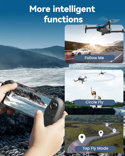 Miniatura 6 de SIMREX Dron GPS con cámara para adultos 4K, drones de motor sin escobillas para principiantes, WiFi FPV 5G plegable, retorno automático, flujo Negro