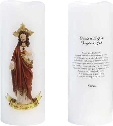 Miniatura 2 de Wondise Vela de oración devocional con imagen del Sagrado Corazón de Jesús con control remoto y temporizador, funciona con pilas, vela LED blanca